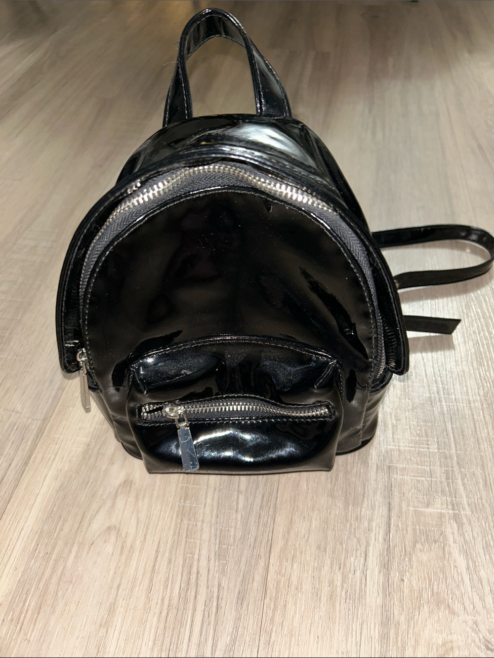Shiny Black Mini Backpack